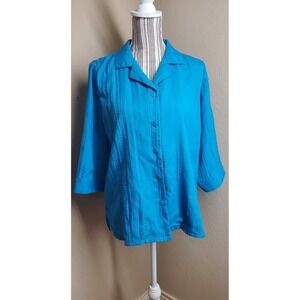 womens blue Button Down shirt, 3/4 wide sleeves, size M, Sara Morgan Clothing